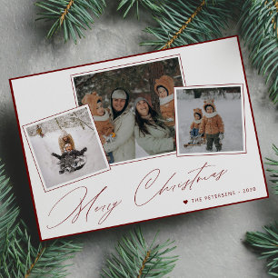 Kerstmis minimaal script 3 foto collage rood feestdagenkaart