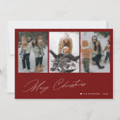 Kerstmis minimaal script 3 foto rood feestdagenkaart (Voorkant)