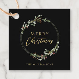 Kerstmis Minimaal Waterverf Krans Zwart Bedankjes Labels