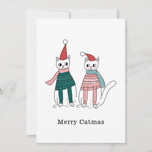 Kerstmis Minimalistisch Kattig  Feestdagenkaart (Voorkant)