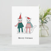 Kerstmis Minimalistisch Kattig  Feestdagenkaart (Staand voorkant)
