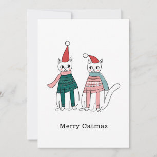 Kerstmis Minimalistisch Kattig Feestdagenkaart