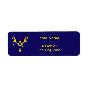 Kerstmis minimalistisch modern rendier goud blauw etiket