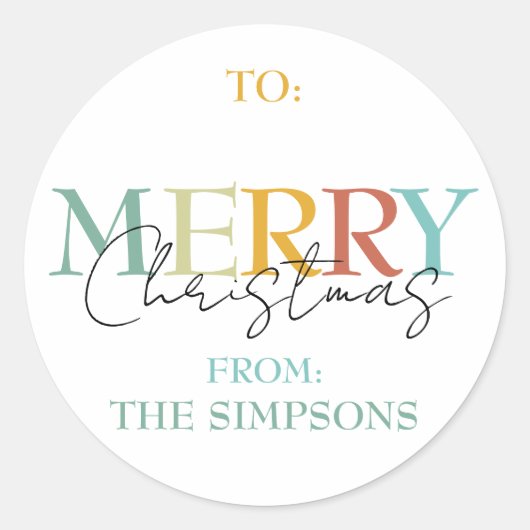 Kerstmis Minimalistisch Naar Van Geschenk Eenvoudi Ronde Sticker (Voorkant)