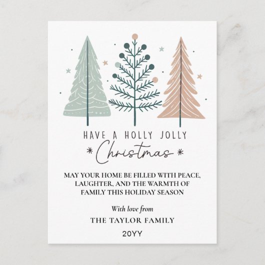 Kerstmis Minimalistische Boho Bomen Feestdagenkaart (Voorkant)