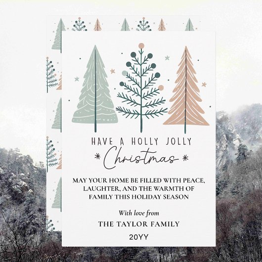 Kerstmis Minimalistische Boho Bomen Feestdagenkaart