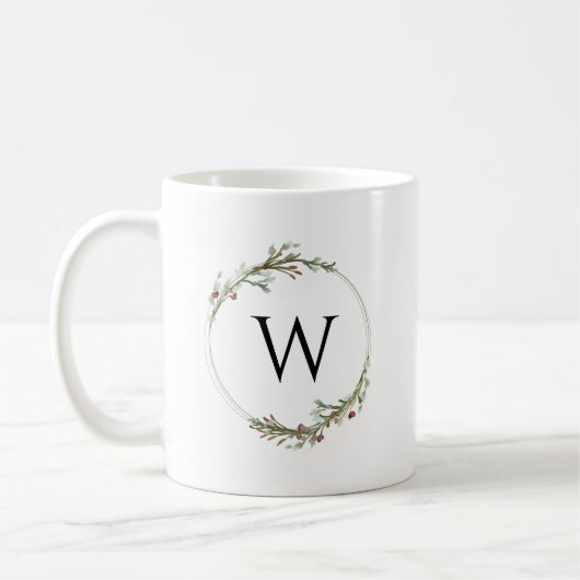 Kerstmis Minimalistische Krans Monogram Koffiemok (Links)
