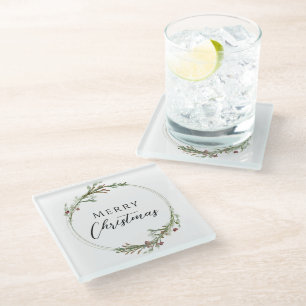 Kerstmis Minimalistische Krans Wit Glazen Onderzetter