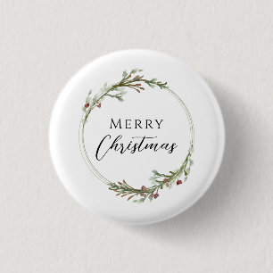 Kerstmis Minimalistische Krans Wit Ronde Button 3,2 Cm