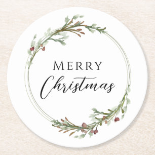 Kerstmis Minimalistische Krans Wit Ronde Kartonnen Onderzetter