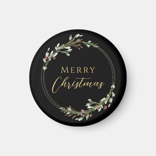 Kerstmis Minimalistische Krans Zwart Magneet (Voorkant)