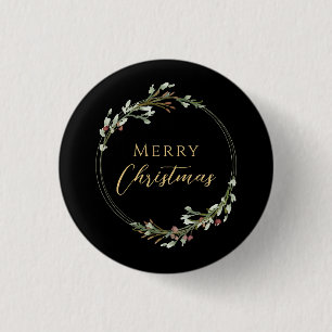 Kerstmis Minimalistische Krans Zwart Ronde Button 3,2 Cm