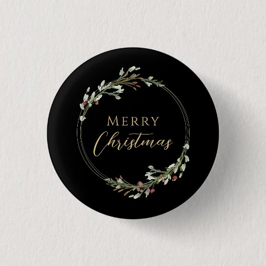 Kerstmis Minimalistische Krans Zwart Ronde Button 3,2 Cm (Voorkant)