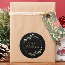Kerstmis Minimalistische Krans Zwart Ronde Sticker