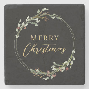 Kerstmis Minimalistische Krans Zwart Stenen Onderzetter