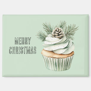 Kerstmis Mint Dennenkegel Cupcake Magneet