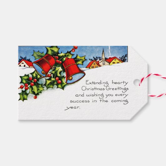 Kerstmis mistletoe & bellen vintage cadeaulabel (Voorkant (Horizontaal))