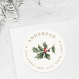 Kerstmis Mistletoe Familienaam Retouradres Ronde Sticker