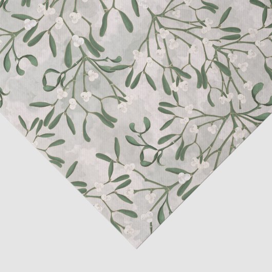 Kerstmis Mistletoe Groen & Wit Botanisch  Tissuepapier (Detail)