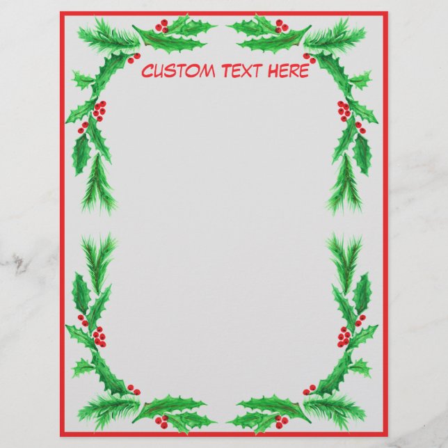 Kerstmis Mistletoe Holly Decoratief Gepersonalisee Briefhoofd (Voorkant)