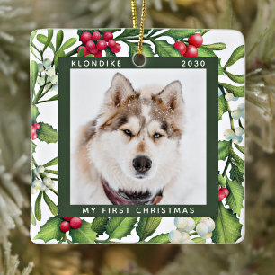 Kerstmis Mistletoe Persoonlijke foto van Pet Dog Keramisch Ornament