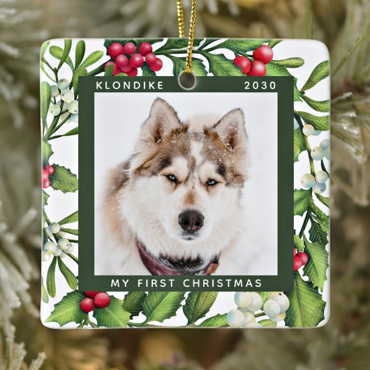 Kerstmis Mistletoe Persoonlijke foto van Pet Dog Keramisch Ornament