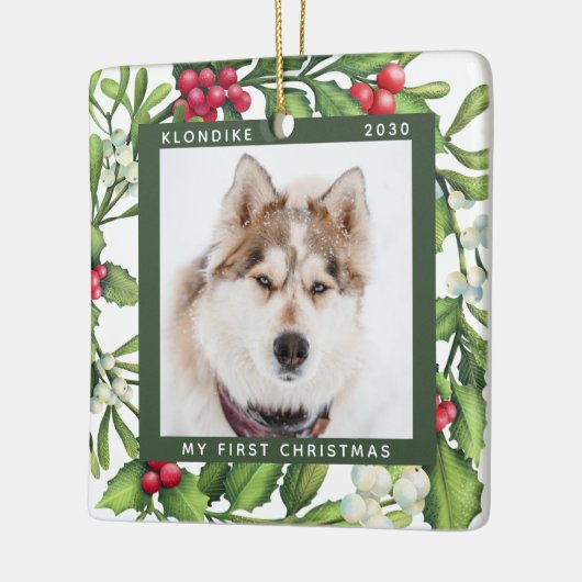 Kerstmis Mistletoe Persoonlijke foto van Pet Dog Keramisch Ornament (Links)