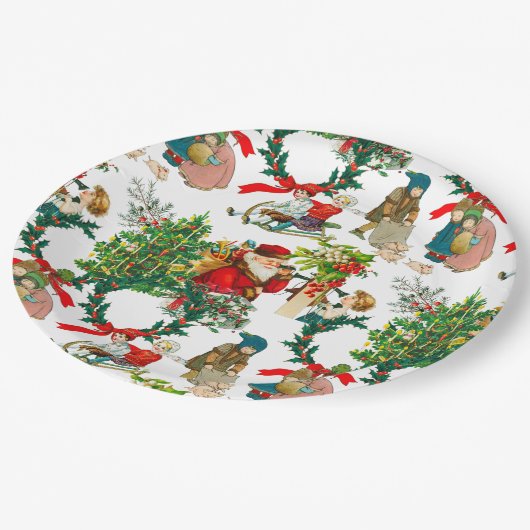 Kerstmis, , mistletoe, poinsettia-bloem  papieren bordje (Gekanteld)