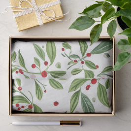 Kerstmis Mistletoe Rode Bes Witte Waterverf Tissuepapier