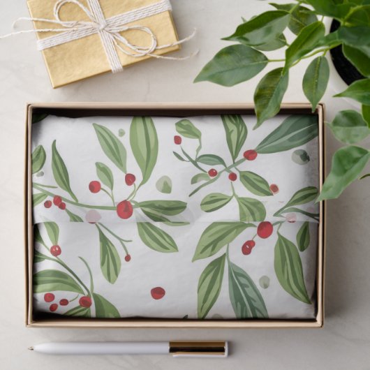 Kerstmis Mistletoe Rode Bes Witte Waterverf Tissuepapier (Geschenk)