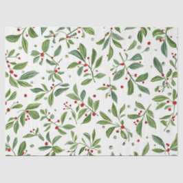 Kerstmis Mistletoe Rode Bes Witte Waterverf Tissuepapier