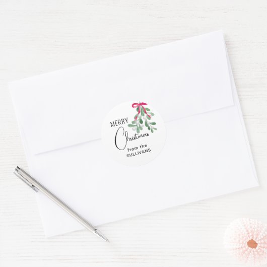 Kerstmis Mistletoe Ronde Sticker (Envelop)