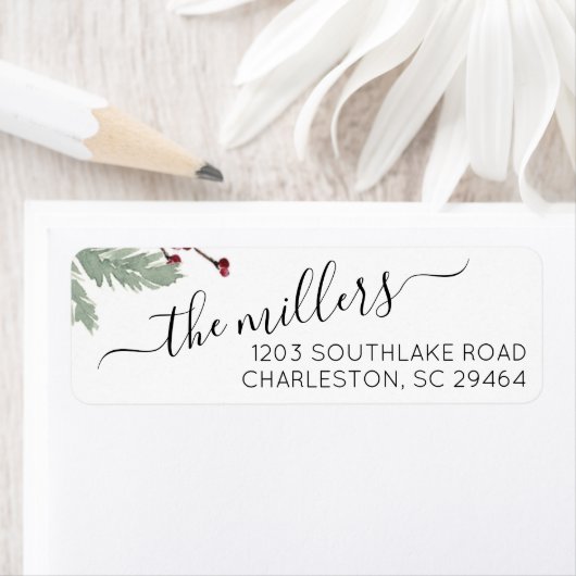 Kerstmis Mistletoe Script Return Address Label (Insitu)