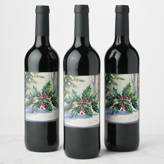 Kerstmis Mistletoe Vakantie Waterverf Wijn Etiket (Flessen)