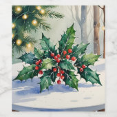 Kerstmis Mistletoe Vakantie Waterverf Wijn Etiket (Enkel label)