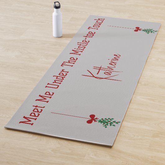 Kerstmis Mistletoe Zilveren Glans Rode Script Naam Yogamat (In situ)
