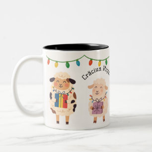 Kerstmis Mișto Schaap Cadeau Roemeense Feestdag Tweekleurige Koffiemok