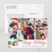 Kerstmis Modern 5 PHOTO Collage Greeting Holiday Briefkaart (Voorkant / Achterkant)
