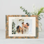 Kerstmis Modern Boho Botanical Greenery Two Foto Feestdagenkaart (Staand voorkant)