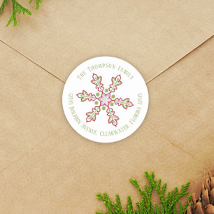 Kerstmis Modern Cute Return Address Snowflakes Ronde Sticker