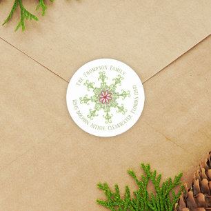 Kerstmis Modern Cute Return Address Snowflakes Ronde Sticker
