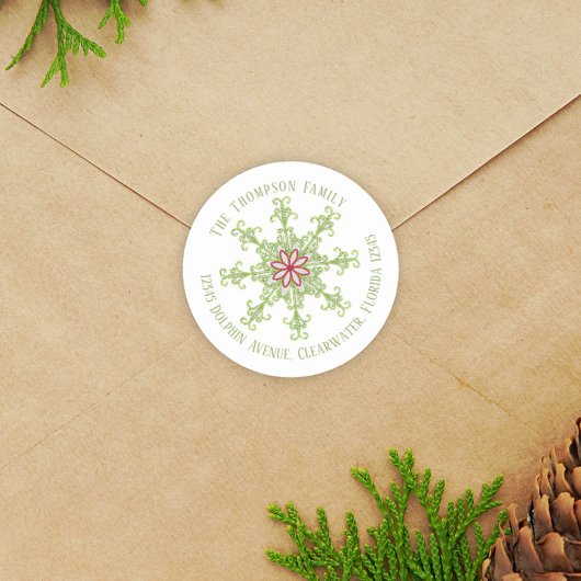 Kerstmis Modern Cute Return Address Snowflakes Ronde Sticker