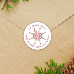 Kerstmis Modern Cute Return Address Snowflakes Ronde Sticker