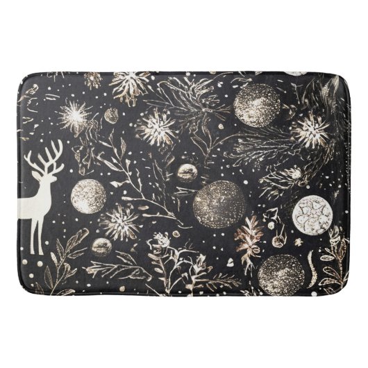 Kerstmis Modern Elegant Zwart Feestelijk Badmat (Voorkant)