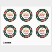 Kerstmis modern krans rood groen retro ronde sticker (Vel)