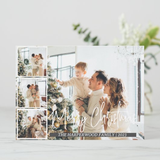 Kerstmis Modern Script Familie Fotocollage Feestdagenkaart