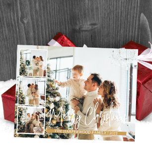 Kerstmis Modern Script Familie Fotocollage Feestdagenkaart