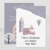 Kerstmis Modern Winter Sneeuw Stof Lilac Feestdagenkaart (Voorkant / Achterkant)