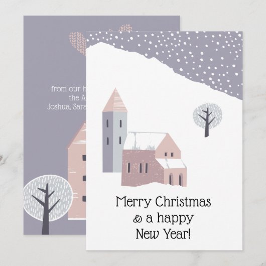 Kerstmis Modern Winter Sneeuw Stof Lilac Feestdagenkaart (Voorkant / Achterkant)