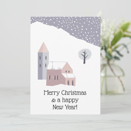 Kerstmis Modern Winter Sneeuw Stof Lilac Feestdagenkaart (Staand voorkant)